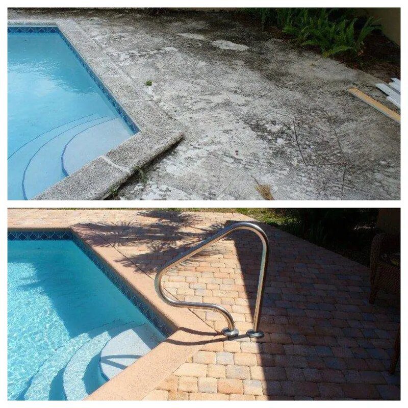 A before and after picture of a pool cleaning.