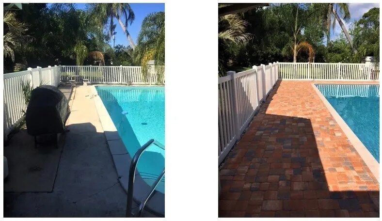 A before and after picture of the pool.